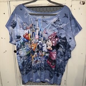 Disney Parks All Over Print Shirt Women's XL Mickey Minnie Castle Dumbo Goofy
